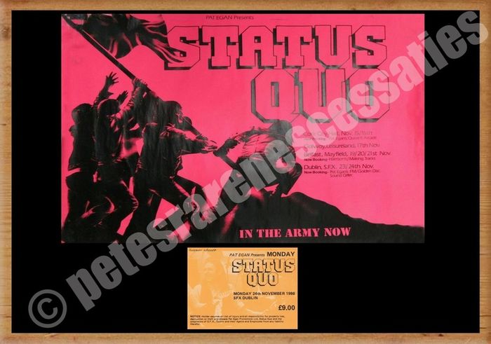 Status Quo Vintage Concert Poster In The Army Now Irish Tour + Ticket Reproduction Print