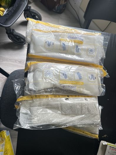 "Essential Postpartum Bundle: includes 12 instant cooling pads, 4 dry maxi pads, and 2 disposable briefs . All items are brand new, individually sealed, and ready for use. Great value for a complete recovery kit!"