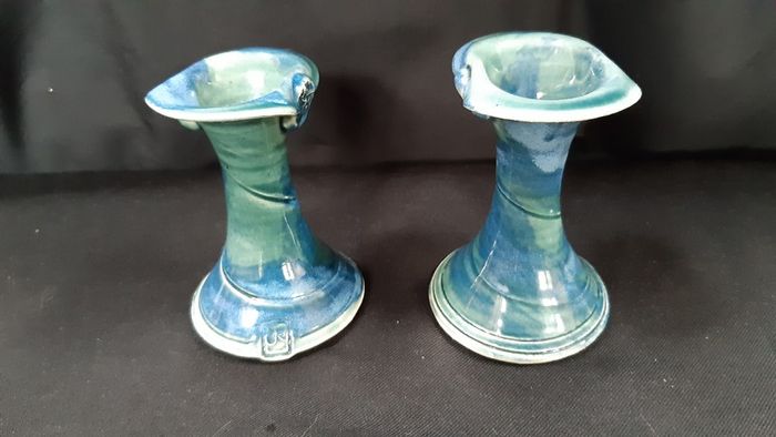 O Riain (John Ryan Cramics) handcrafted short candlesticks