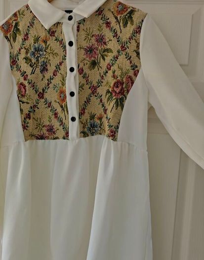 Floral long sleeve blouse for women, elegant bottoned neck, casual wear, white,