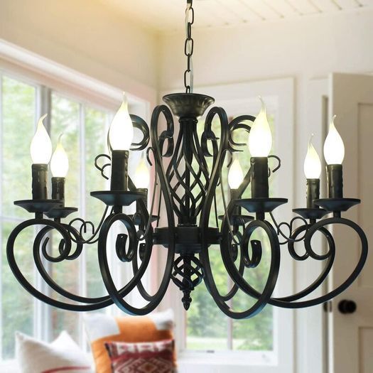 8-Light Vintage Black French Country Chandelier: