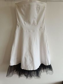Morgan White Strapless Dress with Black Tulle Hem - Size UK 10