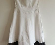 Morgan White Strapless Dress with Black Tulle Hem - Size UK 10