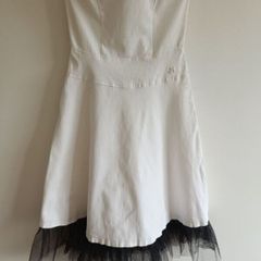Morgan White Strapless Dress with Black Tulle Hem - Size UK 10