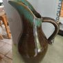 Vintage Art Pottery Pitcher braown / Vase Green W/Blue Drip Glaze marked S. Image 2