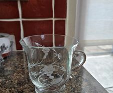 Vintage Duiske Glass  Hand Cut 3 Handled Cups with  Grape and Vine Pattern