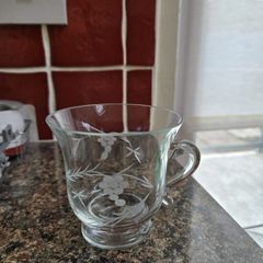 Vintage Duiske Glass  Hand Cut 3 Handled Cups with  Grape and Vine Pattern