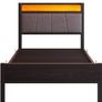 3ft Single Bed Frame with Storage Headboard,LED Lights,Metal Upholstered Platform Bed Frame with Charging Image 2
