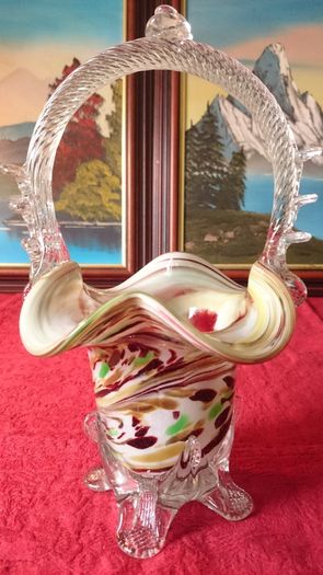 Murano Millefiori Art Glass Basket 10.75 Inches Tall