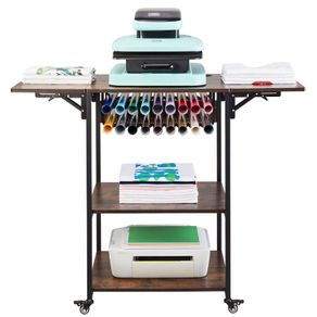 Heat Press Table 3Tier Movable Heat Press Stand Foldable with Wheels Brown