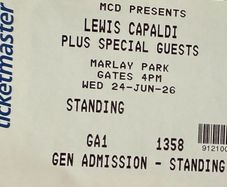 Lewis Capaldi Concert Ticket 24th June 4pm