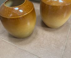 Buy 1 get 1 FREE - A Large Glazed Vintage Earthenware Mustard ( 2 tone ) Vase and 1 similar one Free