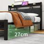 4ft6 Double Size Bed Frame with LED Lights Storage Upholstered Headboard and Charging Station, Solid Metal Platform Bed Double Size, No Box Spring Needed, Noise Free Image 3