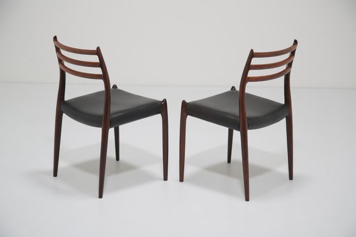 Vintage Set of 8 Rosewood and Leather Dining Chairs Model 78 by Niels Otto Moller, 1960s