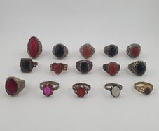 Antique Boho Jewellery 15 Mixed Brass Stone & Glass Rings