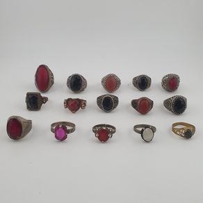 Antique Boho Jewellery 15 Mixed Brass Stone & Glass Rings