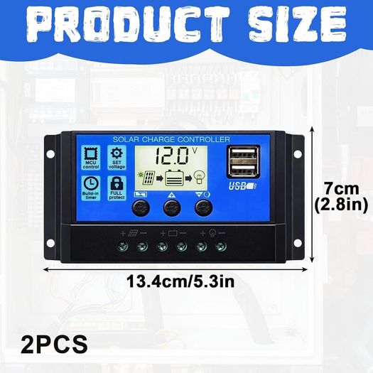 1. 2 Pack 30A Solar Panel Charge Controller 12V 24V
