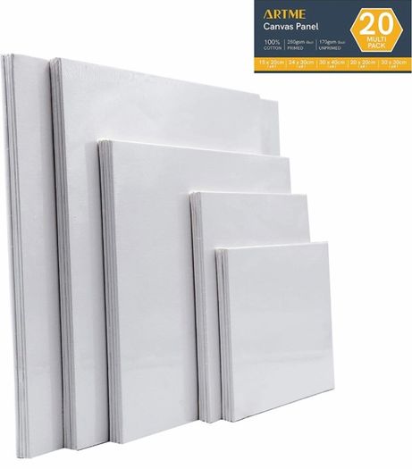 20pcs Canvas Panels (15x20-4pk, 24x30-4pk, 30x40-4pk, 20x20-4pk, 30x30-4pk) 3mm Blank Artist Canvas Board / 280GSM/ 100% Cotton/Triple Primed/Acid Free/Medium Grain