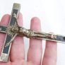 Antique Large Golgotha Crucifix Cross 6.5" Metal Ebony Wood German Skull Bones Image 5