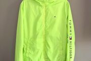 Tommy Hilfiger Neon Lime Hooded Windbreaker Jacket NWT Logo Sleeve Lightweight Coat