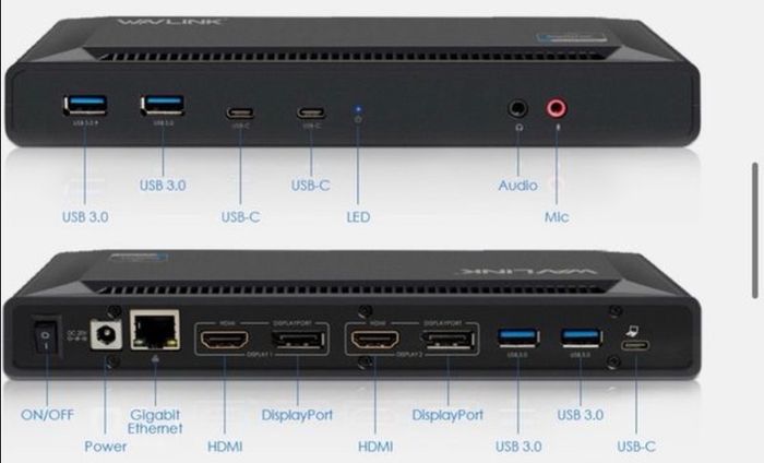 Wavlink WL-UG69PD2 USB-C Dual HDMI or DisplayPort Display 4K@60Hz 13-in-1 Universal Docking Station with 100W Power supply Apple dell