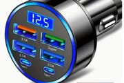 6 in one Ultra-fast Mobile Phone Charger, Intelligent Voltage Detection Digital Display, Suitable for USB and Type-C, Car Charger Adapter, Car Charger