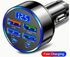 6 in one Ultra-fast Mobile Phone Charger, Intelligent Voltage Detection Digital Display, Suitable for USB and Type-C, Car Charger Adapter, Car Charger