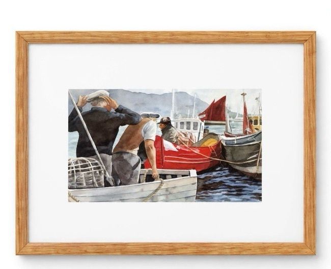 Set of 4 vintage Framed Nautical Fishing Prints - Framed & Mounted