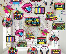 53 Pieces 80s Party Decorations, Retro 1980s Hip Hop Party Hanging Swirls Ceiling Decor for Adults Back to The 80s Party 1980s Throwback Birthday Party Neon Party Rock Hippie Party Supplies