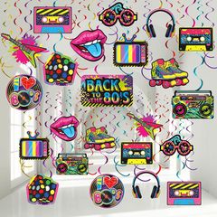 53 Pieces 80s Party Decorations, Retro 1980s Hip Hop Party Hanging Swirls Ceiling Decor for Adults Back to The 80s Party 1980s Throwback Birthday Party Neon Party Rock Hippie Party Supplies