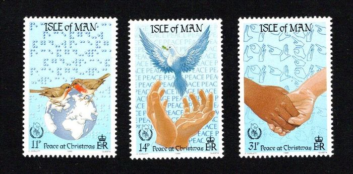 1986 Isle of Man Christmas and International Peace Year Commemorative Stamps Mint Never Hinged (MNH)