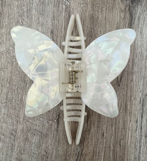 Iridescent White, Cream and Pink Long Butterfly Claw Clips