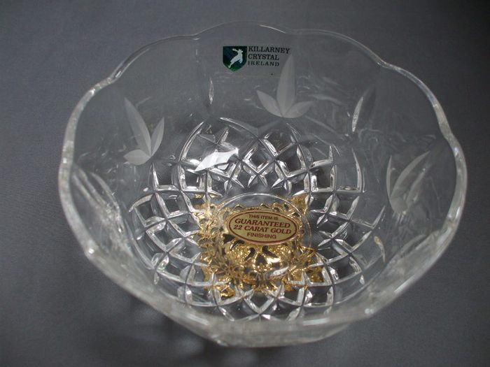 SALE!  KILLARNEY CRYSTAL Small Footed Bowl with 22 carat gold finishing