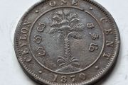 Antique 1870 British Ceylon 1 Cent Copper Coin - Queen Victoria Era
