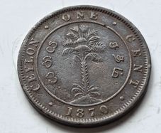 Antique 1870 British Ceylon 1 Cent Copper Coin - Queen Victoria Era