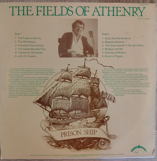 Paddy Reilly - The Fields of Athenry Vinyl LP (1982) Original Irish Pressing Dolphin Records EX+ Folk