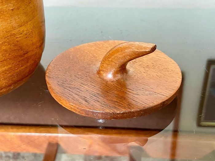 Vintage Apple Shaped Wood Jar Container Round Wooden Box 1960s 70s