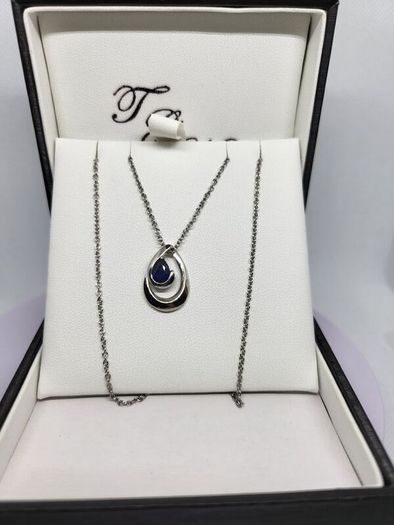 Blue Sapphire Pendant with Chain (Size 20) in Rhodium Overlay Sterling Silver 1.000 Ct.