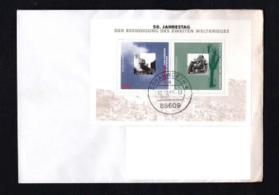 1995 Germany (Deutsche Bundespost) The 50th Anniversary of the End of World War II Commemorative Stamp Miniature Sheet Used on First Day of issue on addressed plain envelope.