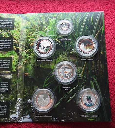 314 Euro issue price - 5 X Silver Tropical Zone coin medal set with Germany 5 euro 2018
