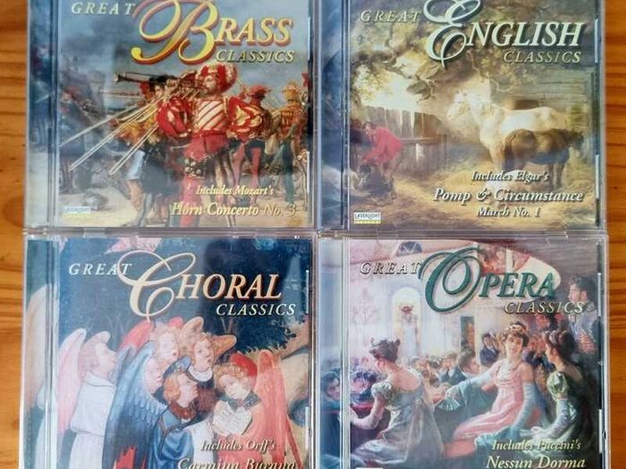 4 CD's Great Brass Classics / English classics / Opera classic / Choral classic. From 2000 / Laser Light Digital records, VG condition. l