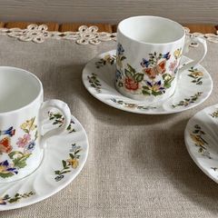 Set of four Aynsley Cottage Garden Fluted Coffee Cups and Saucers