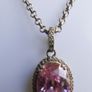 Vintage Sterling Silver 925 PINK OVAL CRYSTAL PENDANT NECKLACE Pea Chain traditional necklace length 20" - 14,8g Image 3
