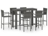 7 Piece Outdoor Bar Set with Armrest Poly Rattan Grey