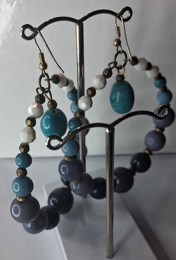 Bohemia Ombre Blue Hues Beaded Hoop Pendulum Earrings