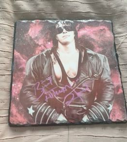 1/1 slate autographed by Wrestling Legend Bret Hart