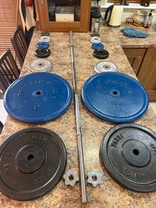 100kg Lifetime Gym Metal Weights Set And 7kg Solid Steel Barbell!