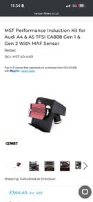 MST Performance Induction Kit for Audi A4 & A5 TFSI EA888 Gen 1 & Gen 2 with MAF Sensor.