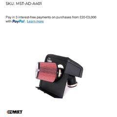MST Performance Induction Kit for Audi A4 & A5 TFSI EA888 Gen 1 & Gen 2 with MAF Sensor.