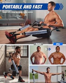 Pilates Equipment Pilates Reformer Bar Set With 6 Elastic Resistance Bands 180LBS/240LBS/360LBS & Door Anchor